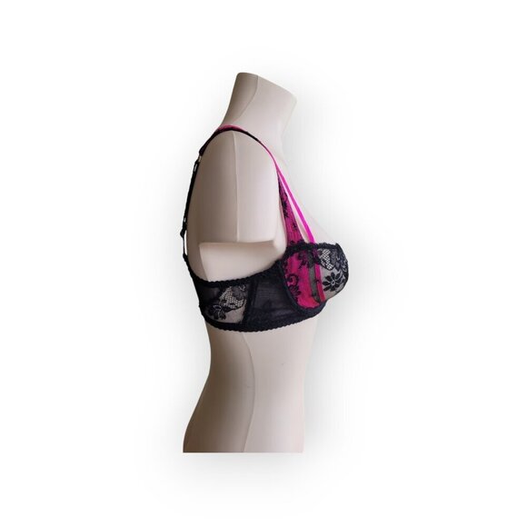 Agent Provocateur Maddy Balconette Bra Fuchsia Black Lace Silk Satin 34C - Picture 6 of 15